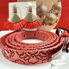 Ajándékcsomag valódi bőr női öv ünnepi fülvevalóval