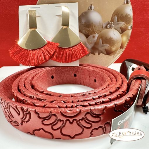 Ajándékcsomag valódi bőr női öv ünnepi fülvevalóval