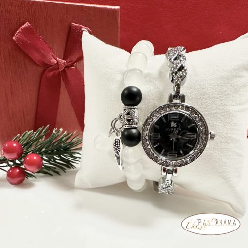 Női ékszeróra ásvány karkötővel szettben