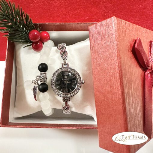 Női ékszeróra ásvány karkötővel szettben