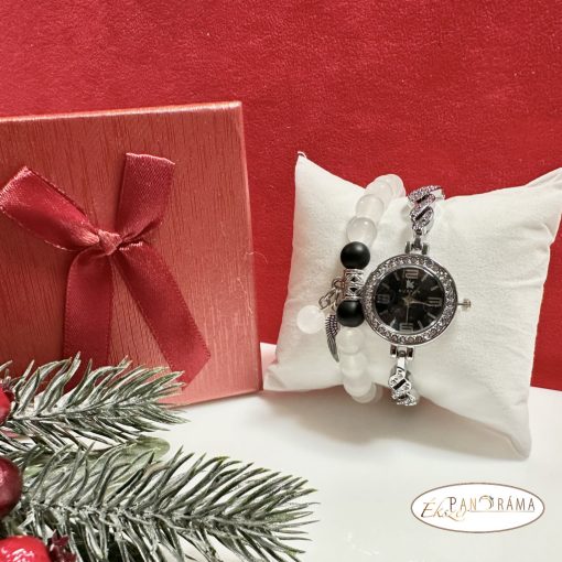 Női ékszeróra ásvány karkötővel szettben