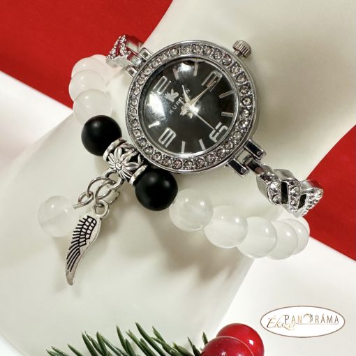 Női ékszeróra ásvány karkötővel szettben