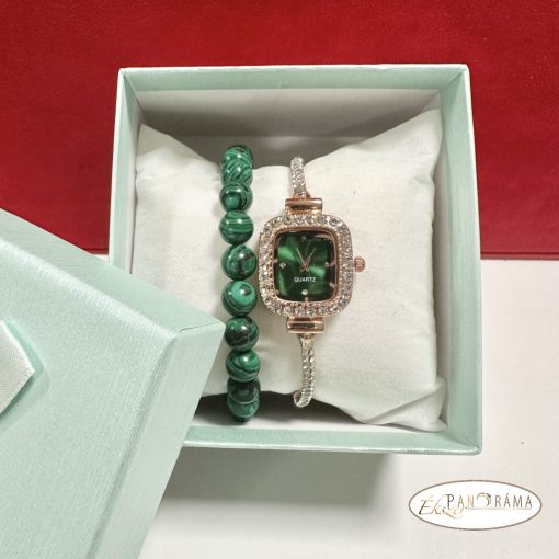 Női ékszeróra ásvány karkötővel szettben