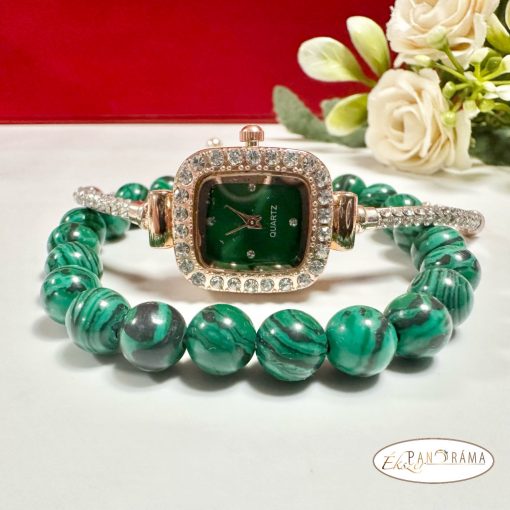 Női ékszeróra ásvány karkötővel szettben