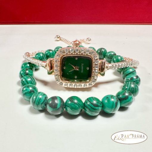 Női ékszeróra ásvány karkötővel szettben
