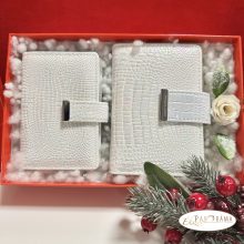 Ajándékcsomag Női valódi bőr pénztárca kártyatartóval - White