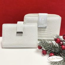 Ajándékcsomag Női valódi bőr pénztárca kártyatartóval - White