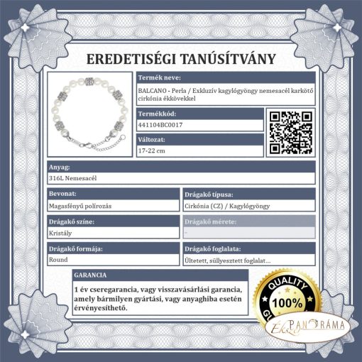 BALCANO - Perla / Exkluzív kagylógyöngy nemesacél karkötő cirkónia ékkövekkel