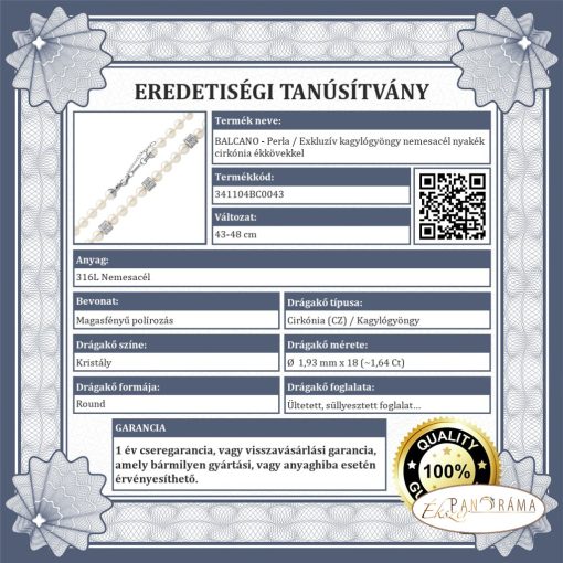 BALCANO - Perla / Exkluzív kagylógyöngy nemesacél nyakék cirkónia ékkövekkel