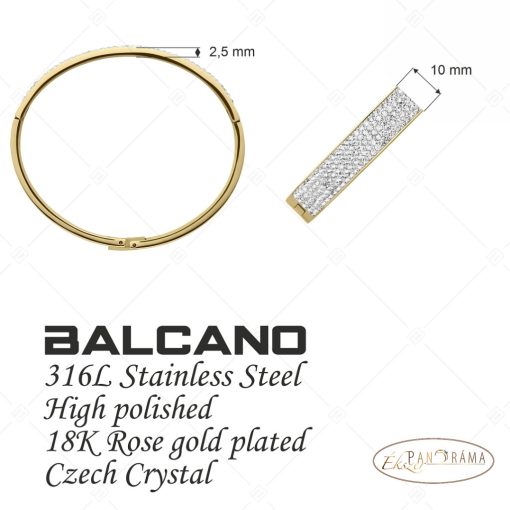 BALCANO - Elisabeth / Nemesacél kristályokkal kirakott karperec, 18K arany bevonattal