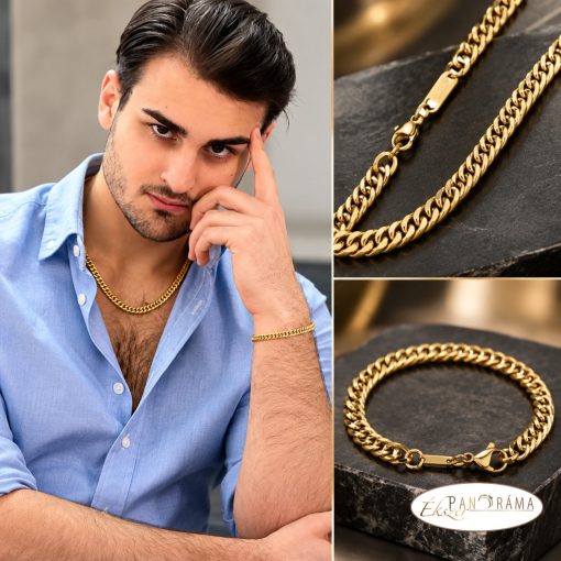 BALCANO - Double Curb / Nemesacél dupla pancer szett kollekció18K arany bevonattal - 6 mm