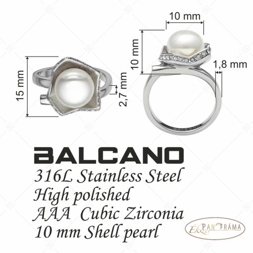 BALCANO - Marina / Kagylóhéj darabját utánzó kagylógyöngy gyűrű cirkóniával