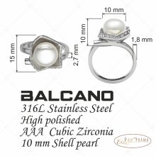 BALCANO - Marina / Kagylóhéj darabját utánzó kagylógyöngy gyűrű cirkóniával