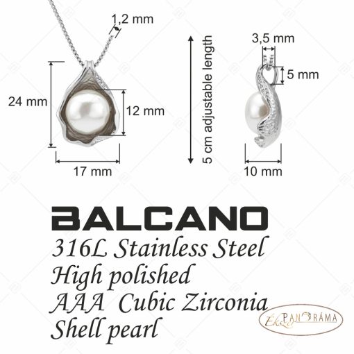 BALCANO - Marina / Nemesacél nyaklánc kagylóhéj alakú kagylógyöngy medállal