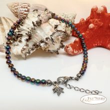 Bokalánc, karlánc ásványkő, medállal - Hematit titan color Kanabis