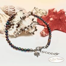 Bokalánc, karlánc ásványkő, medállal - Hematit titan color Kanabis