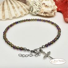 Bokalánc, karlánc ásványkő, medállal - Hematit titan color Kereszt