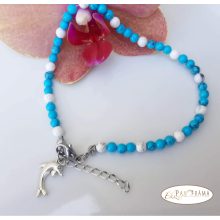 Bokalánc, karlánc ásványkő, medállal- Türkiz- kagylóhéj Delfin