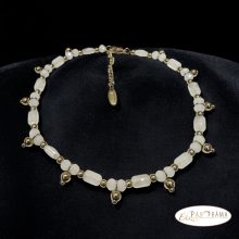 Aranyozott, Nemesacél fehér gyöngyös bokalánc- Diana