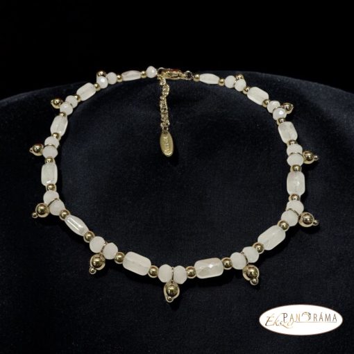 Aranyozott, Nemesacél fehér gyöngyös bokalánc- Diana