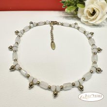 Aranyozott, Nemesacél fehér gyöngyös bokalánc- Diana