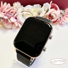 Digitális karóra , női, szögletes, arany színű tokkal, fekete színű szilikon szíjjal