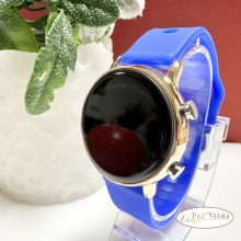 Digitális karóra , női, kör alakú, arany színű tokkal,  szilikon szíjjal- kék