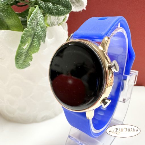 Digitális karóra , női, kör alakú, arany színű tokkal,  szilikon szíjjal- kék