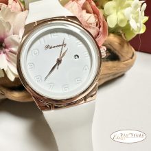 Női karóra kerek arany színű tok, szilikon szíj  -  Fehér