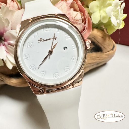 Női karóra kerek arany színű tok, szilikon szíj  -  Fehér