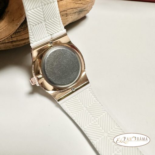 Női karóra kerek arany színű tok, szilikon szíj  -  Fehér