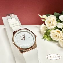 Női karóra kerek arany színű tok, szilikon szíj  -  Fehér