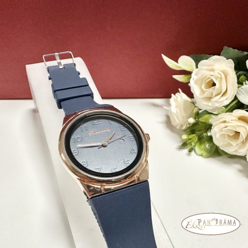 Női karóra kerek arany színű tok, szilikon szíj  -  Kék