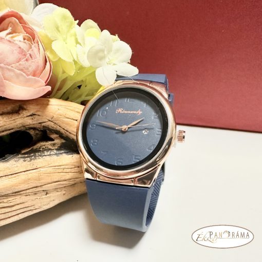 Női karóra kerek arany színű tok, szilikon szíj  -  Kék