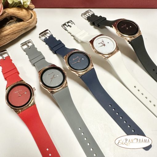 Női karóra kerek arany színű tok, szilikon szíj  -  Kék