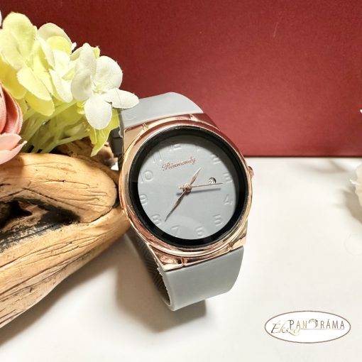 Női karóra kerek arany színű tok, szilikon szíj  -  Szürke