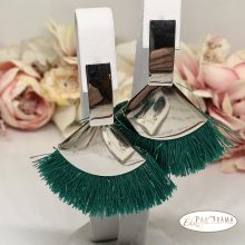 Fashion bojtos beszúrós fülbevaló  -  ezüst zöld legyező