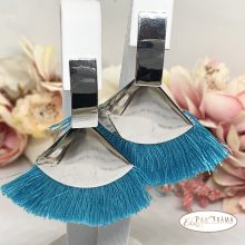 Fashion bojtos beszúrós fülbevaló  -  ezüst kék legyező