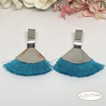 Fashion bojtos beszúrós fülbevaló  -  ezüst kék legyező