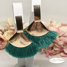 Fashion bojtos beszúrós fülbevaló  - arany zöld legyező