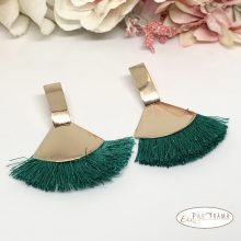 Fashion bojtos beszúrós fülbevaló  - arany zöld legyező