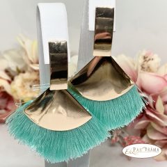   Fashion bojtos beszúrós fülbevaló  - arany menta zöld legyező