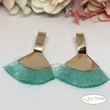 Fashion bojtos beszúrós fülbevaló  - arany menta zöld legyező