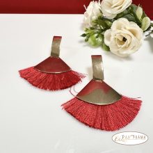 Fashion bojtos beszúrós fülbevaló  - arany piros legyező