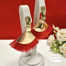 Fashion bojtos beszúrós fülbevaló  - arany piros legyező