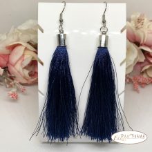 Fashion bojtos akasztós fülbevaló  -  ezüst sötét kék 