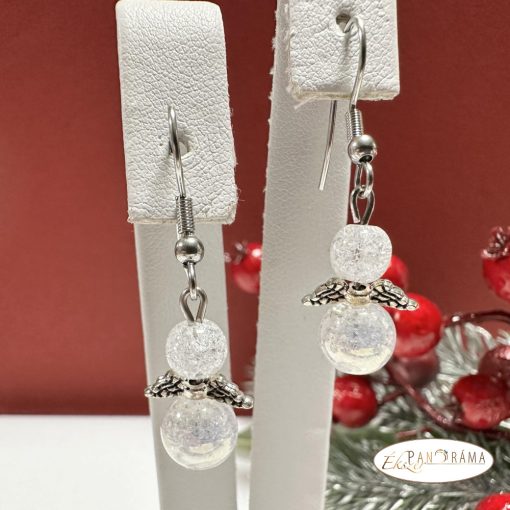 Ásványkő angyalka fülbevaló - roppantott hegyi kristály