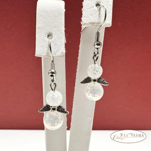 Ásványkő angyalka fülbevaló - roppantott hegyi kristály