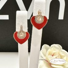  18K Gold Filled,antiallergén, beszúrós stiftes  fülbevaló - Red heart