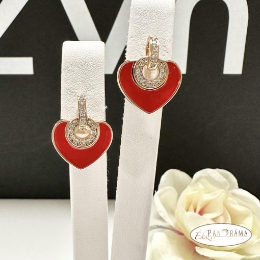  18K Gold Filled,antiallergén, beszúrós stiftes  fülbevaló - Red heart